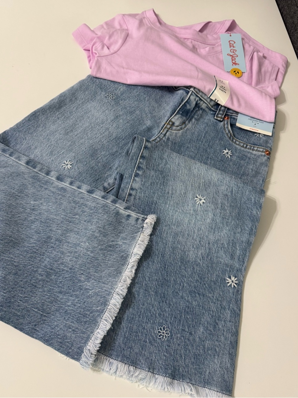 Set of Light Blue Embroidered Denim Skirt - Lila Tee